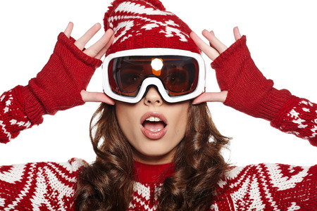 24258457 - woman with ski goggles isolated on white